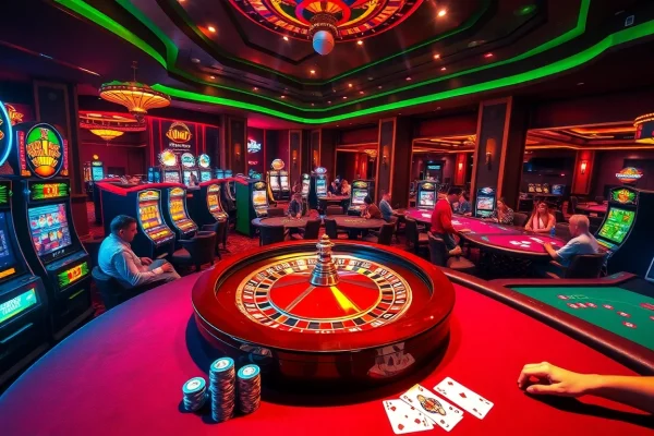 Experience the thrill of LINK XX88 at a bustling casino with vibrant tables and players.