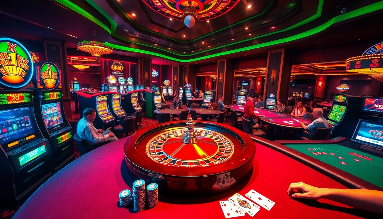 Experience the thrill of LINK XX88 at a bustling casino with vibrant tables and players.